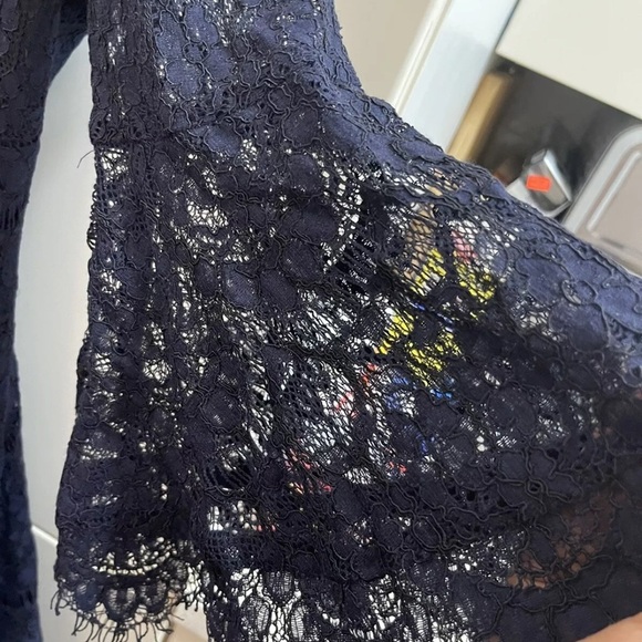 Elegant Navy Lace Dress Elisa F lace Evening Cocktail Dress blue color size 8 - Picture 3 of 6